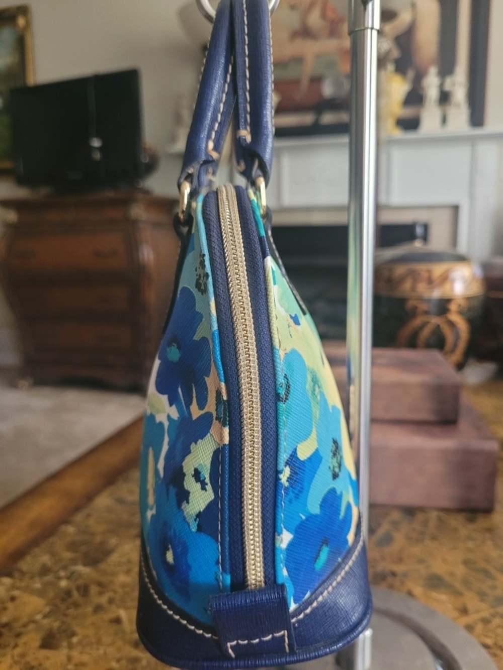 Dooney & Bourke Floral Dome Satchel - Blue, Teal, Yellow - Picture 4 of 10